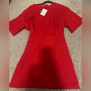 Red Short Sleeve A-Line Dress- Shopo Dress